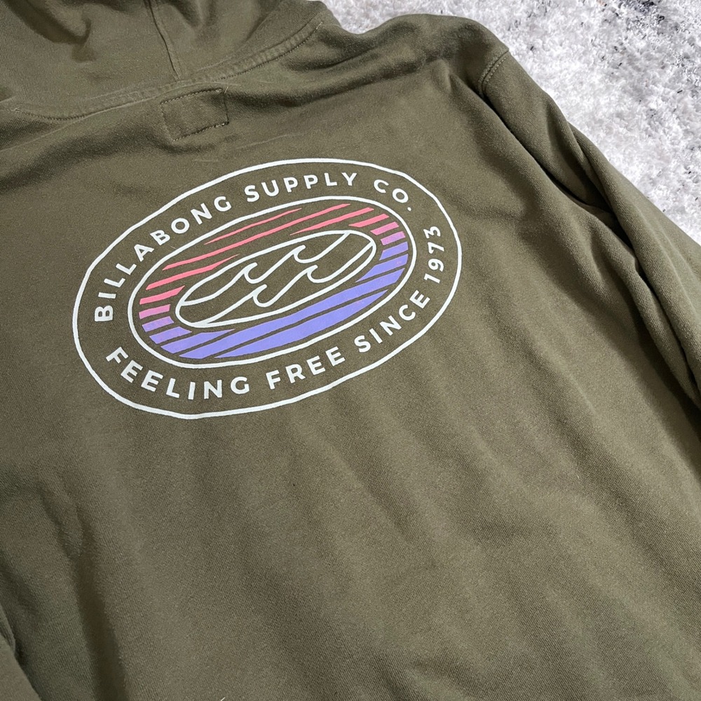Billabong Hoodie Olive Green‎ Men's Size XL Graphic Sweatshirt Feeling Free